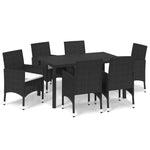 7 részes fekete polyrattan kerti étkezőgarnitúra párnákkal 2
