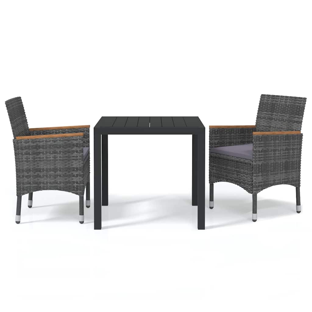 3 részes szürke polyrattan kerti étkezőgarnitúra párnákkal 2