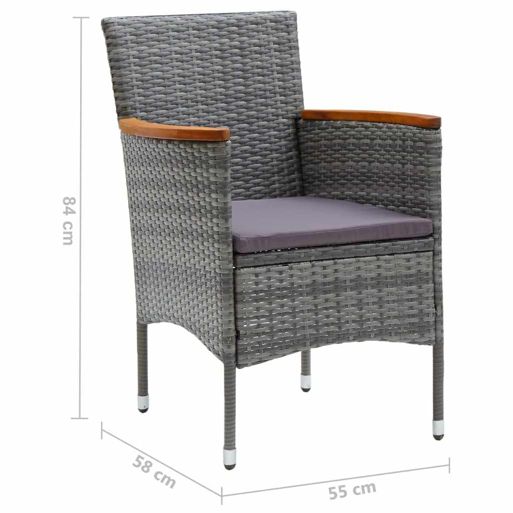 3 részes szürke polyrattan kerti étkezőgarnitúra párnákkal 11