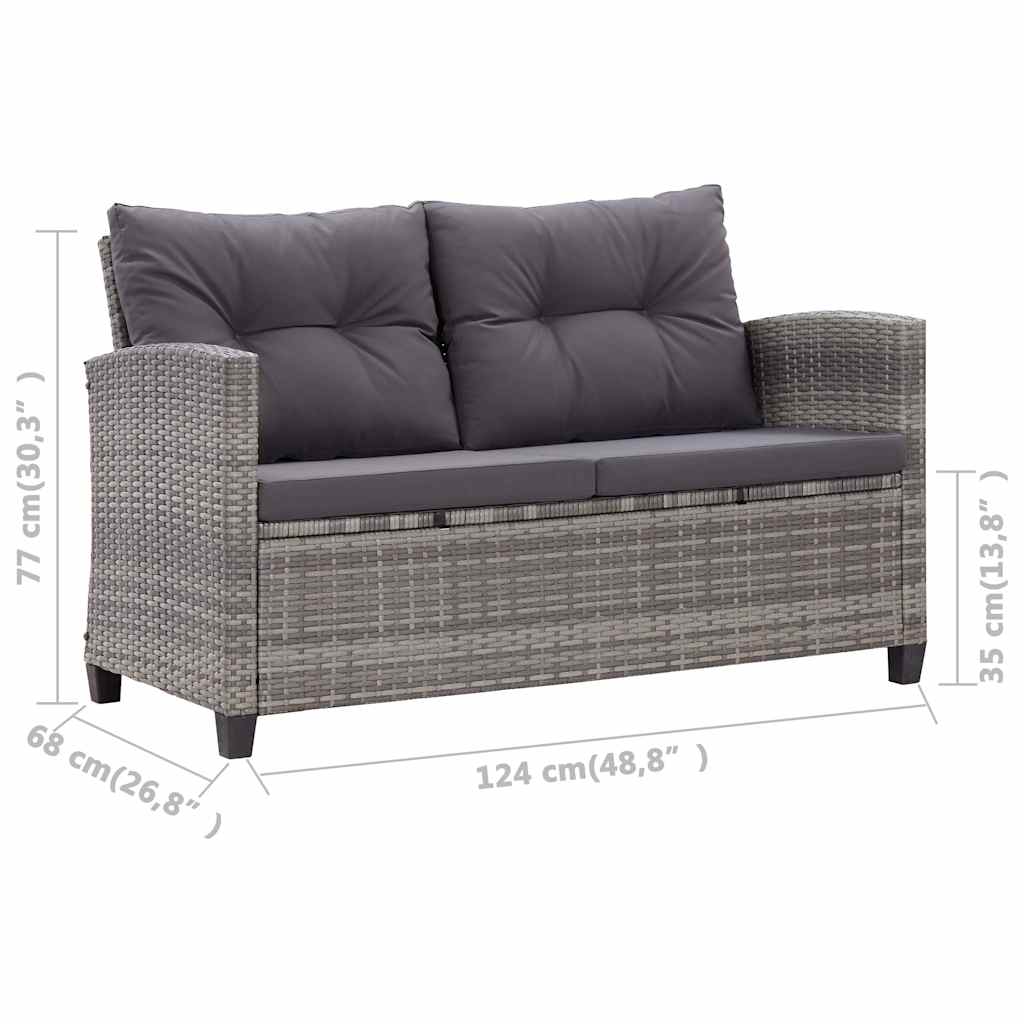 3 részes polyrattan kerti étkezőgarnitúra szürke párnákkal 10