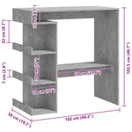 Betonszürke szerelt fa bárasztal tárolópolccal 100x50x101,5 cm 7