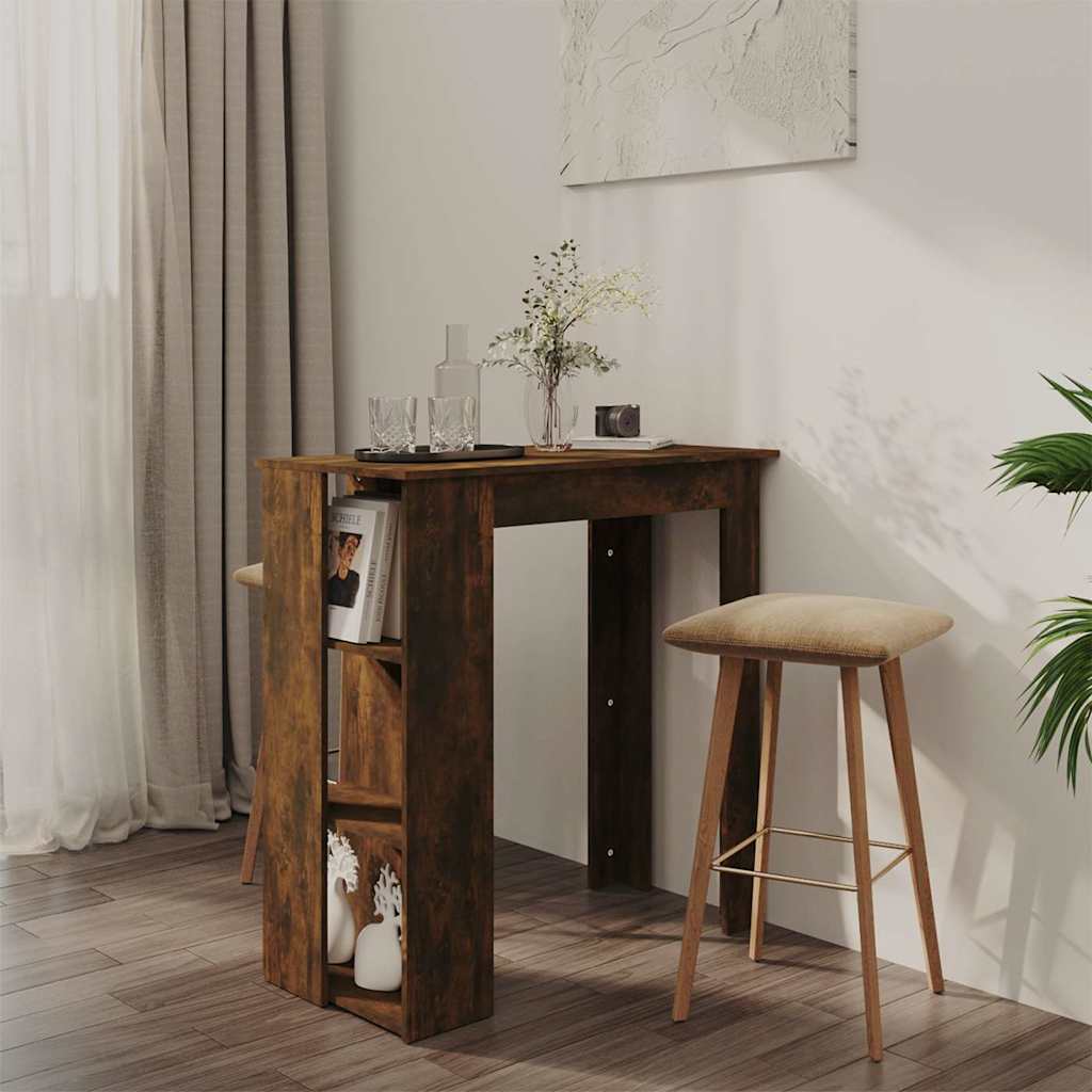 Füstös tölgy színű szerelt fa bárasztal polccal 102x50x103,5 cm
