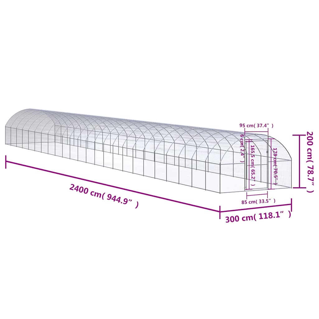 Kültéri horganyzott acél tyúkól 3 x 24 x 2 m 7