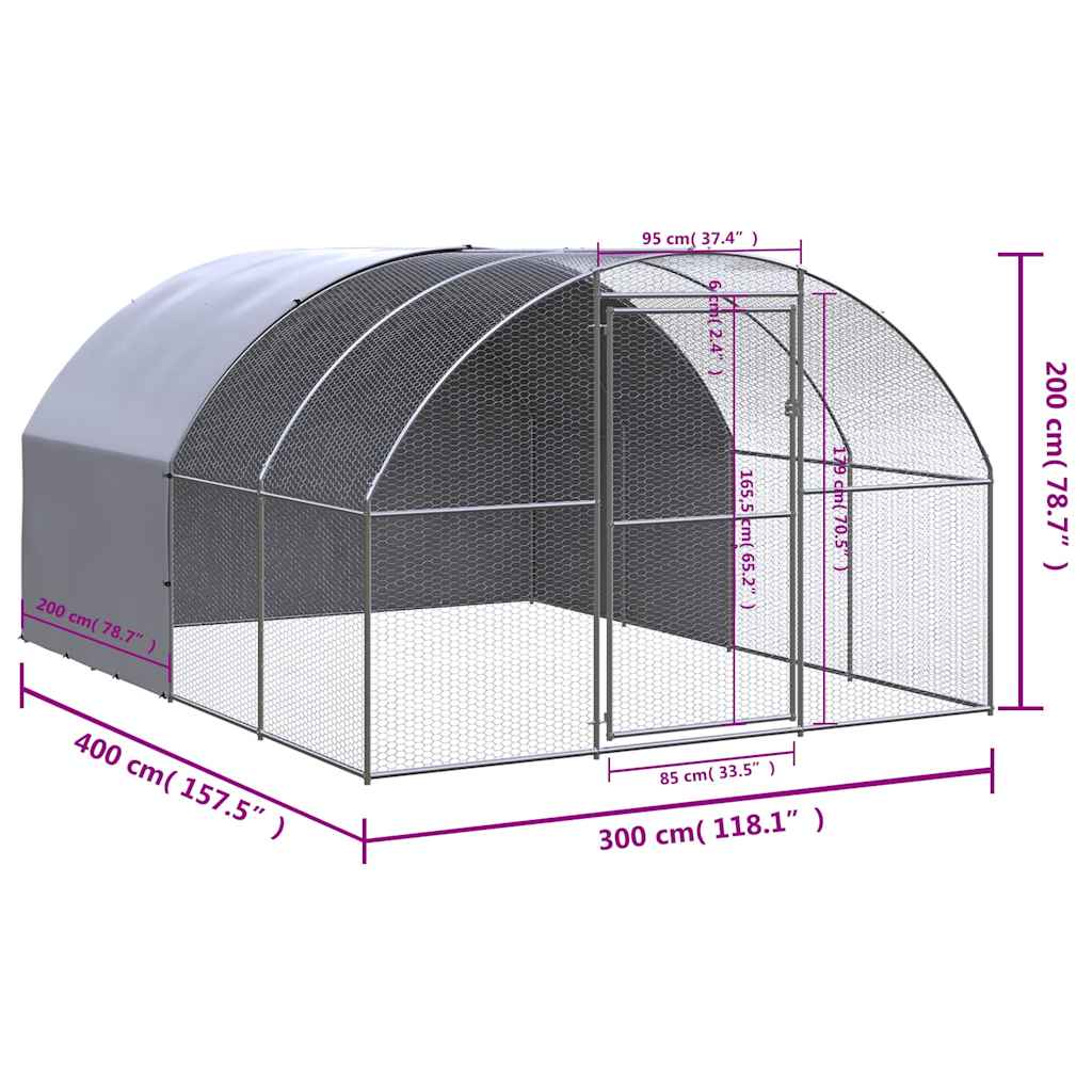 Kültéri horganyzott acél tyúkól 3 x 4 x 2 m 9