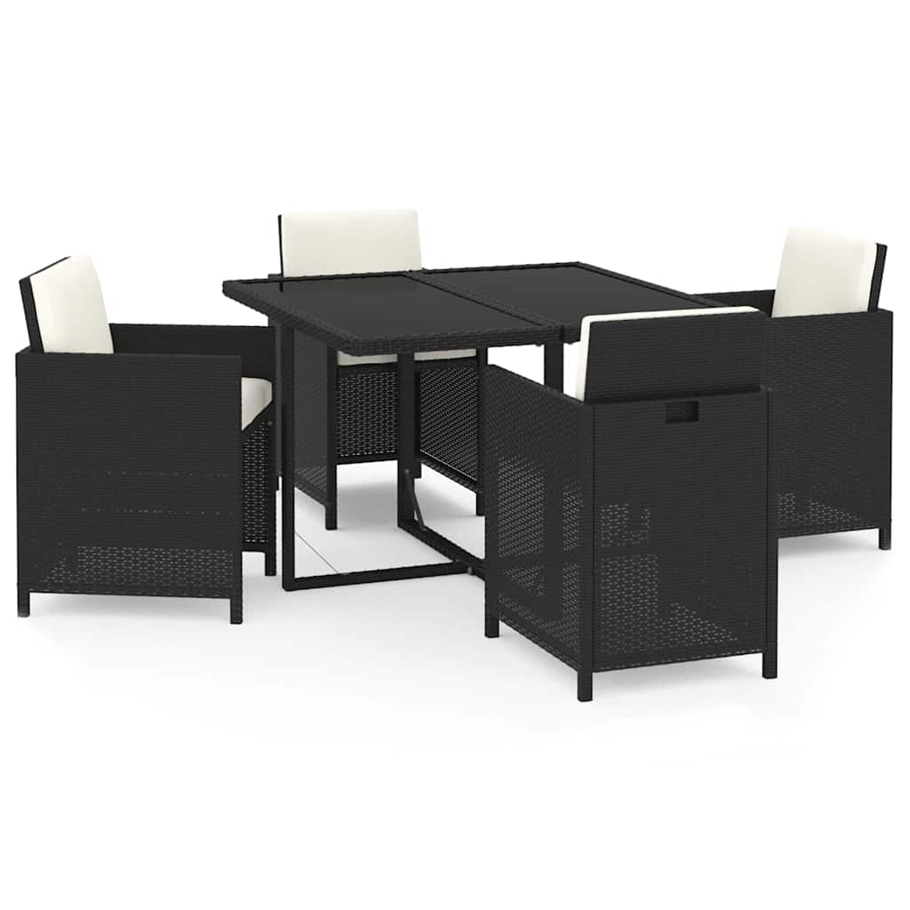 5 részes fekete polyrattan kerti étkezőgarnitúra párnákkal 2