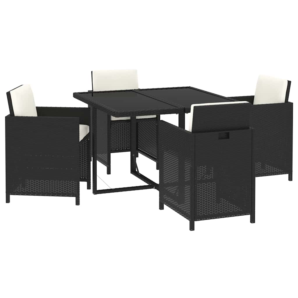 5 részes fekete polyrattan kerti étkezőgarnitúra párnákkal 3