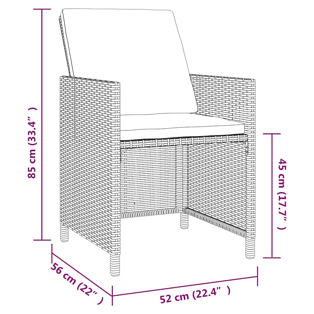 9 részes fekete polyrattan kerti étkezőgarnitúra párnákkal 6