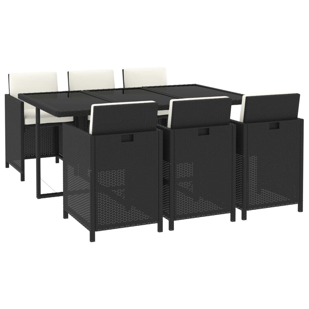 7 részes fekete polyrattan kerti étkezőgarnitúra párnákkal 3