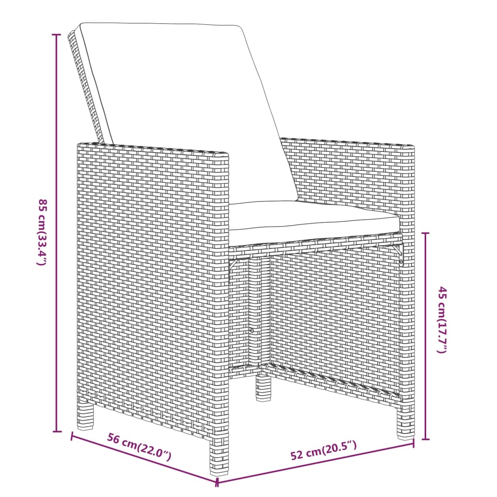 7 részes fekete polyrattan kerti étkezőgarnitúra párnákkal 8