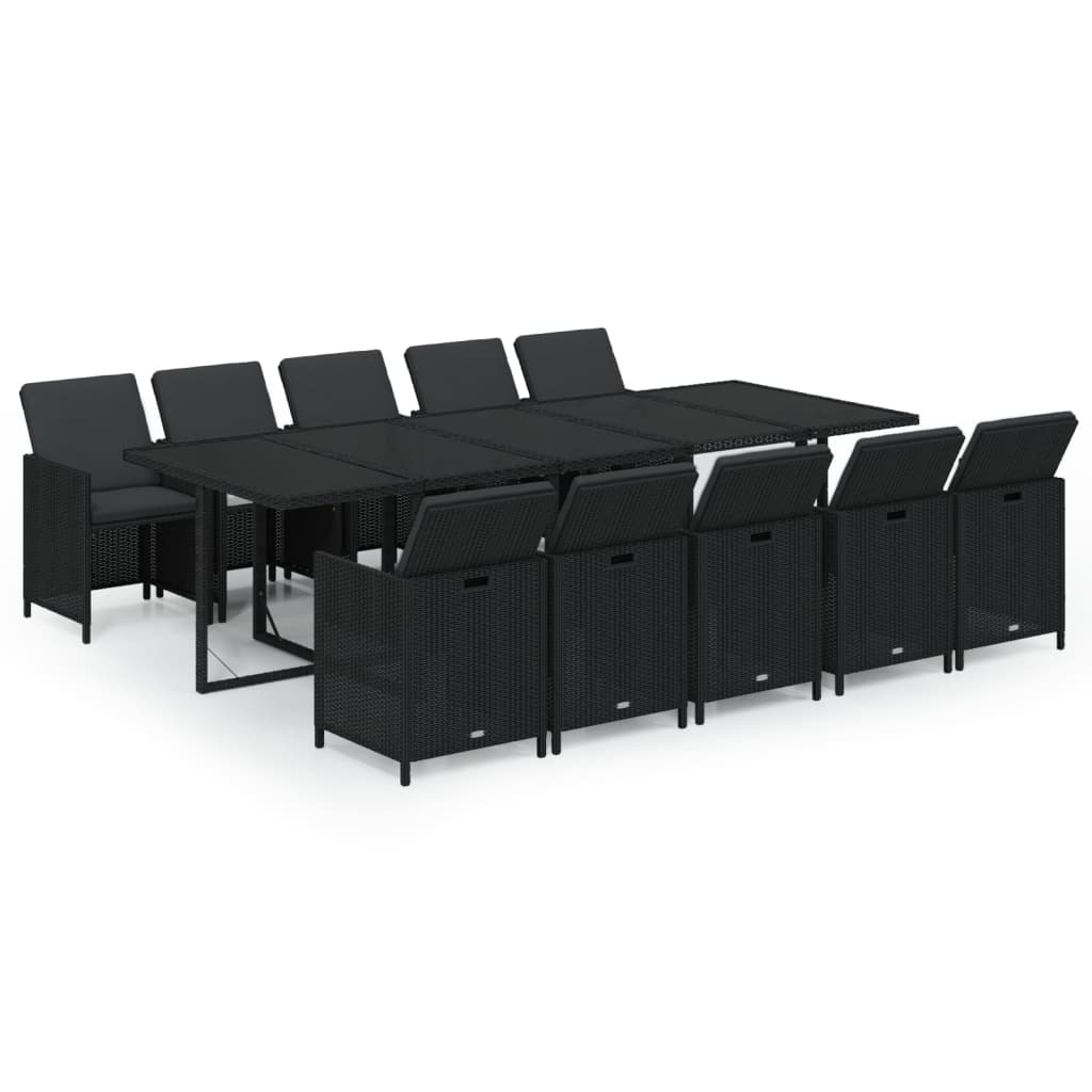11 részes fekete polyrattan kerti étkezőgarnitúra párnákkal 2