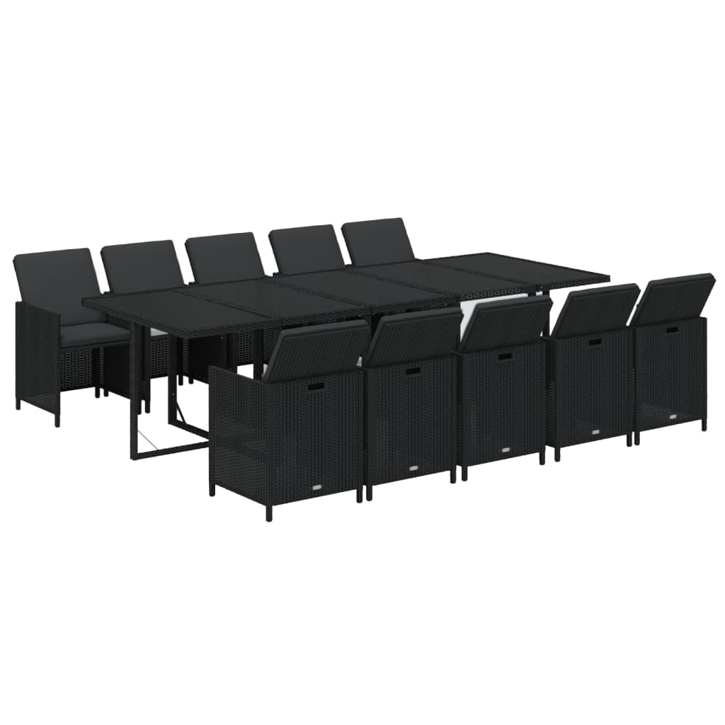 11 részes fekete polyrattan kerti étkezőgarnitúra párnákkal 3