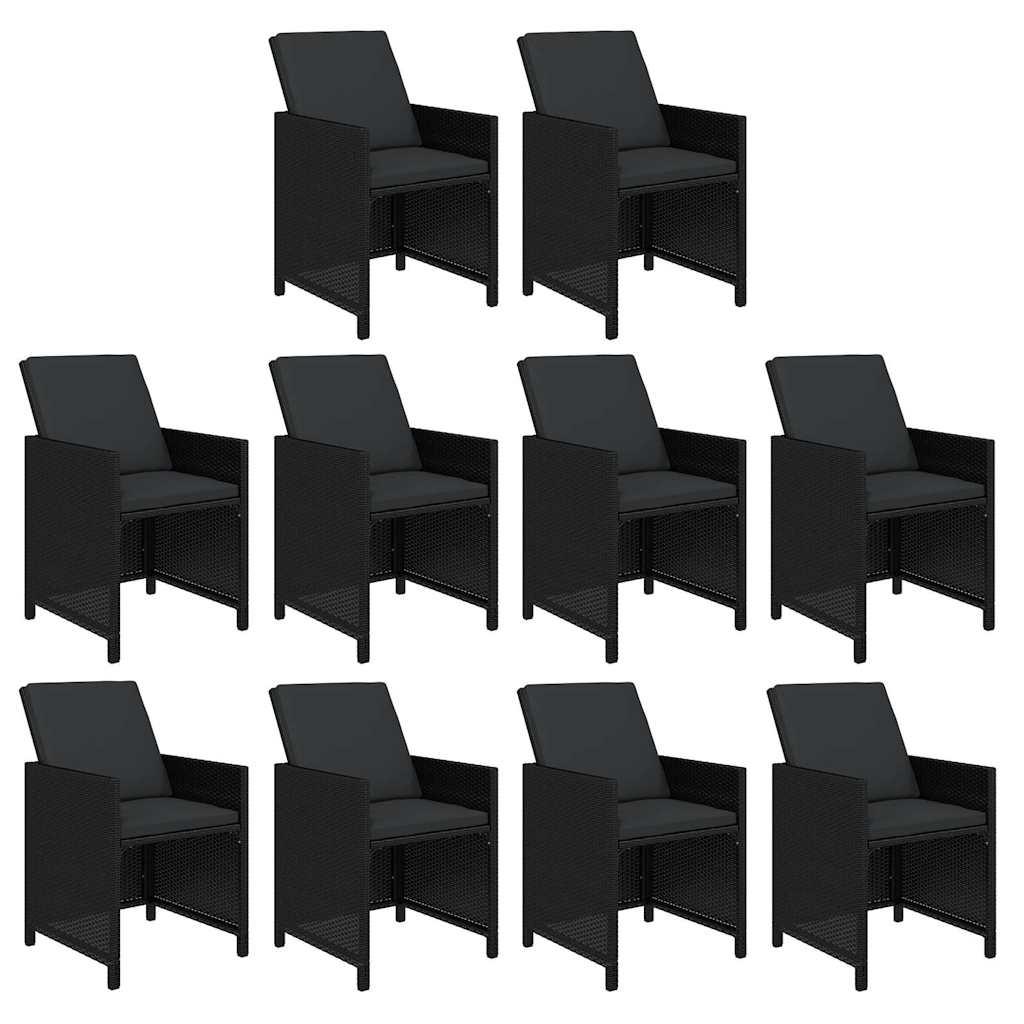11 részes fekete polyrattan kerti étkezőgarnitúra párnákkal 4