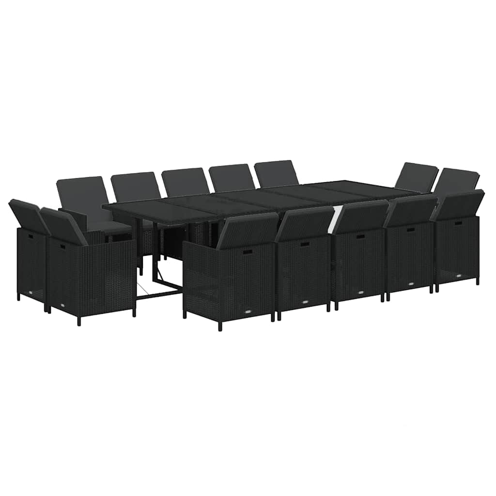 15 részes szürke polyrattan kerti étkezőgarnitúra párnákkal 3