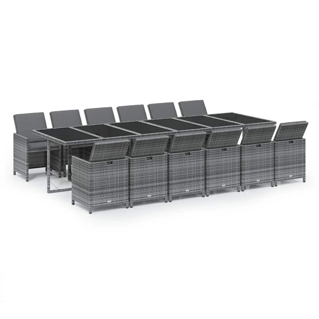 13 részes szürke polyrattan kerti étkezőgarnitúra párnákkal 2