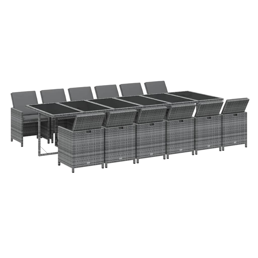 13 részes szürke polyrattan kerti étkezőgarnitúra párnákkal 3