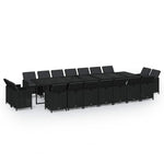 19 részes fekete polyrattan kerti étkezőgarnitúra párnákkal 2