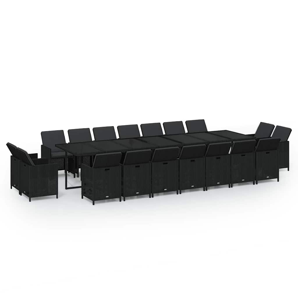 19 részes fekete polyrattan kerti étkezőgarnitúra párnákkal 2