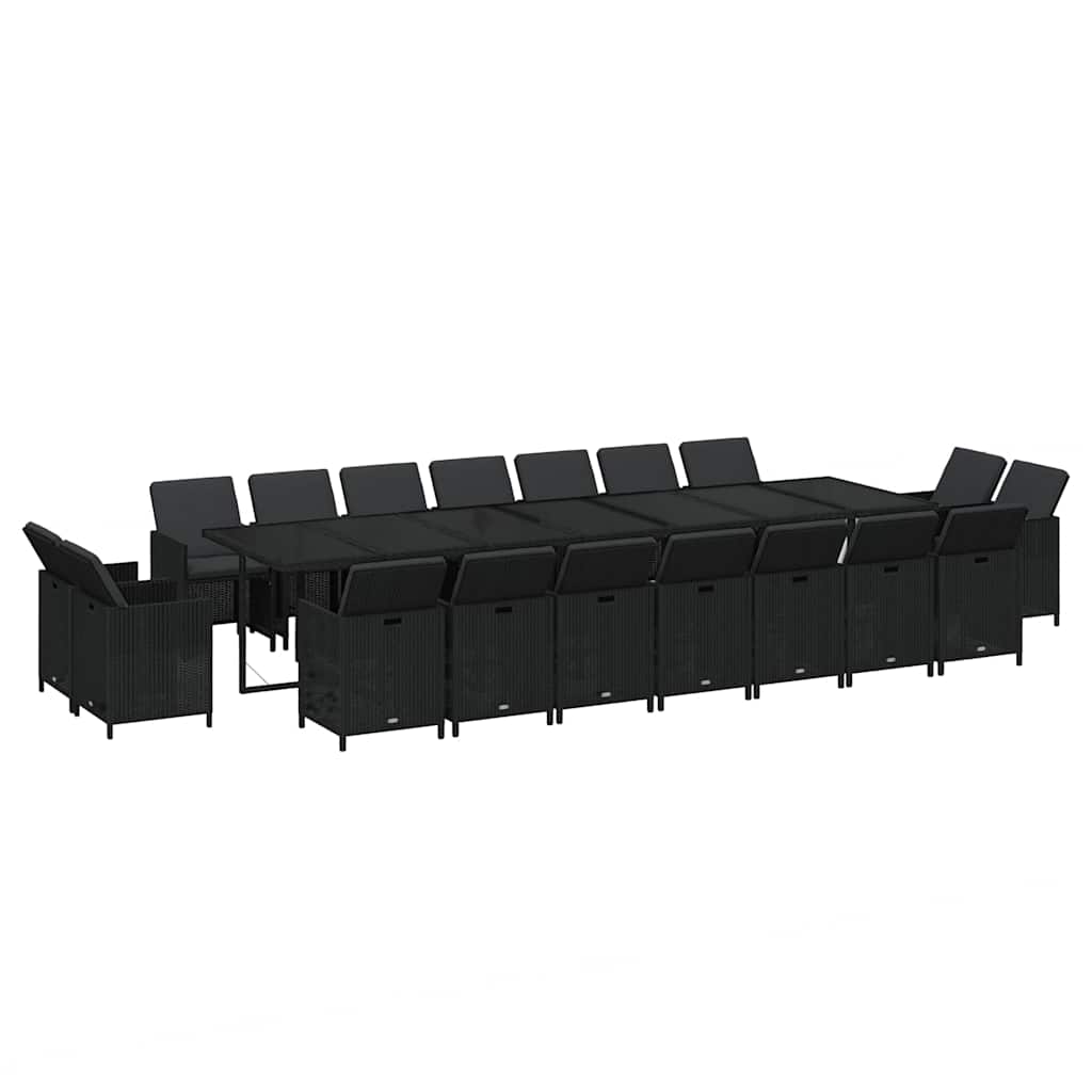 19 részes fekete polyrattan kerti étkezőgarnitúra párnákkal 3