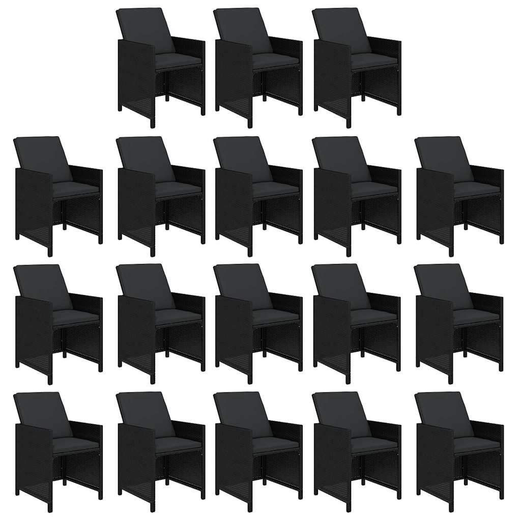 19 részes fekete polyrattan kerti étkezőgarnitúra párnákkal 4