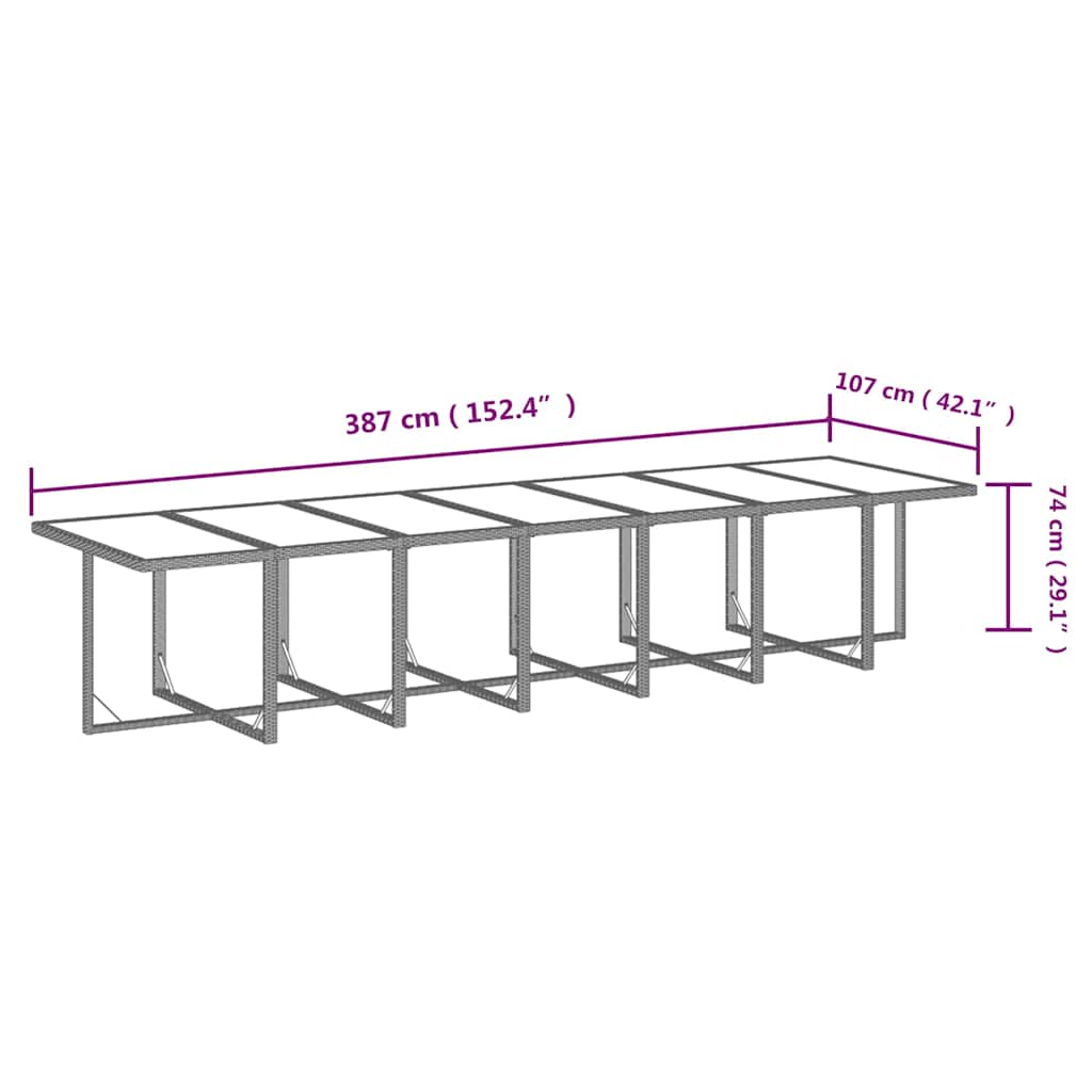 19 részes fekete polyrattan kerti étkezőgarnitúra párnákkal 10