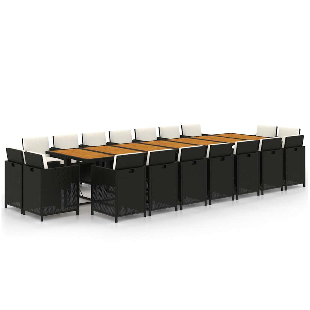 19 részes fekete polyrattan kerti étkezőgarnitúra párnákkal 2