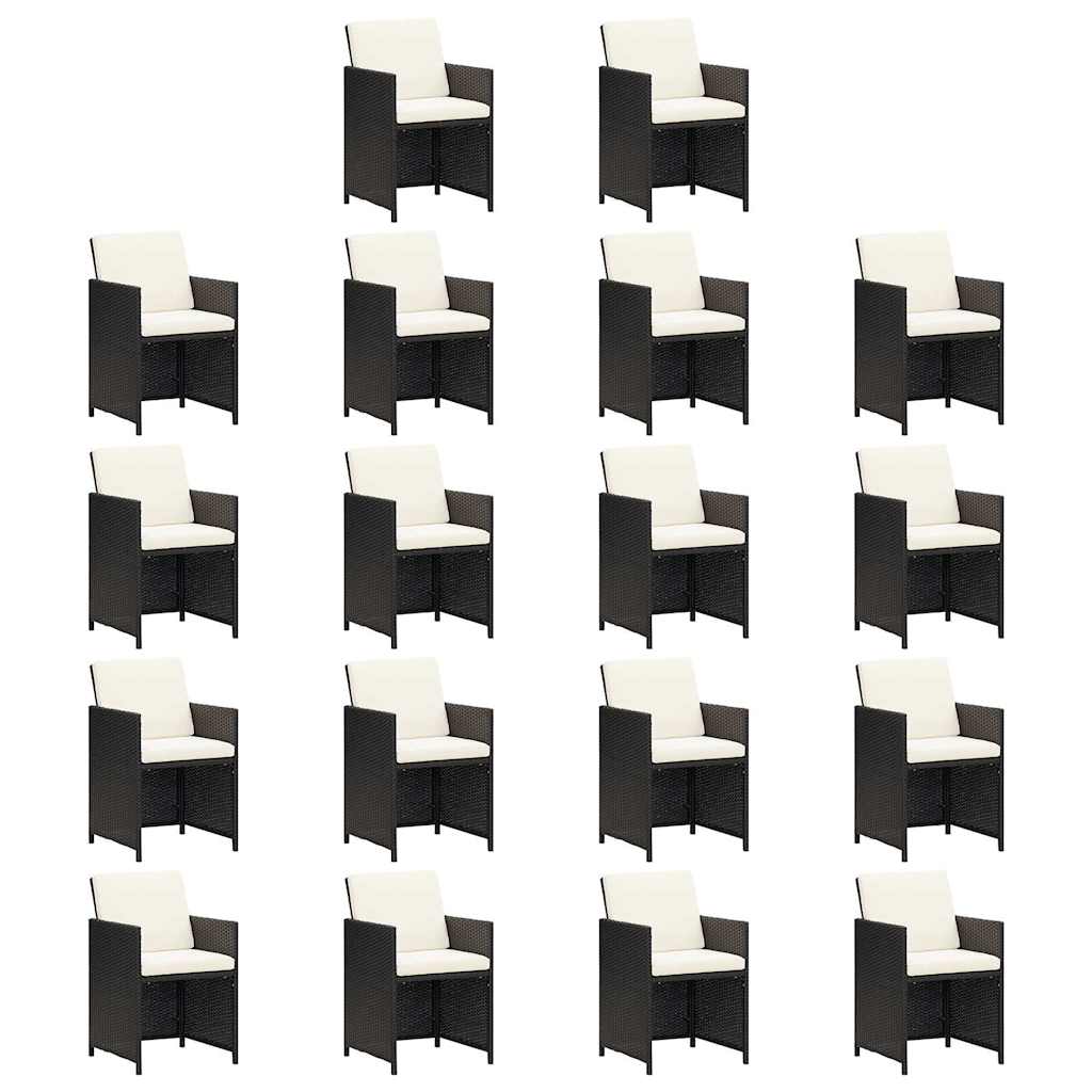 19 részes fekete polyrattan kerti étkezőgarnitúra párnákkal 4