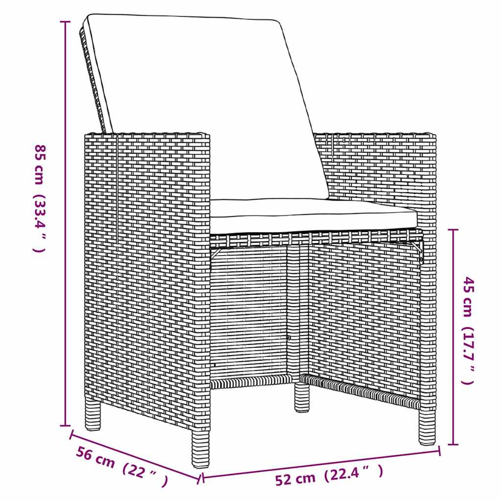 19 részes fekete polyrattan kerti étkezőgarnitúra párnákkal 9