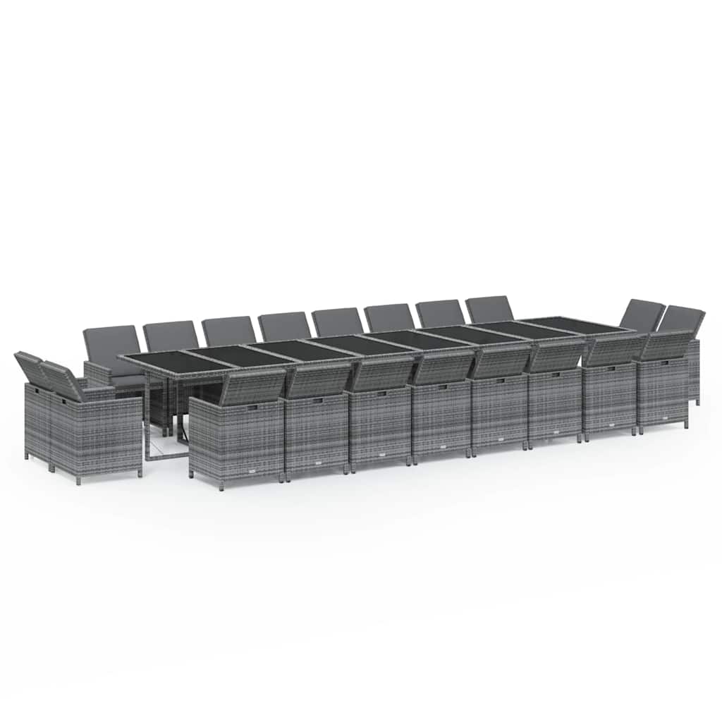 21 részes szürke polyrattan kerti étkezőgarnitúra párnákkal 2