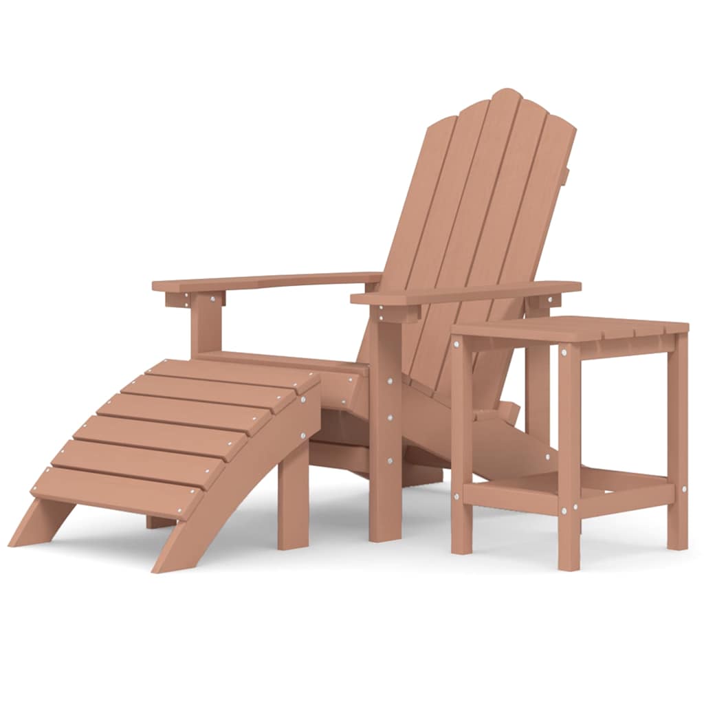Barna HDPE kerti adirondack szék lábtartóval és asztallal 2