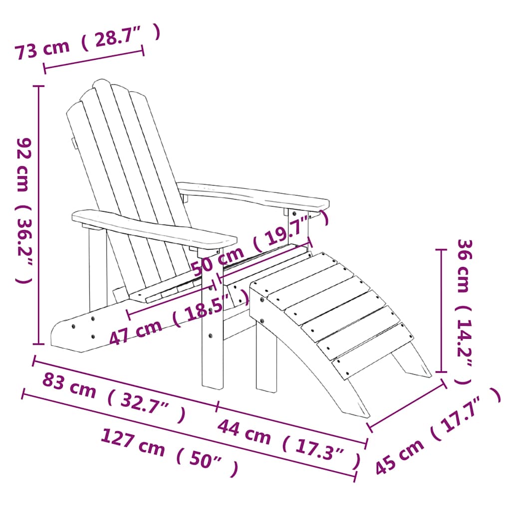 Barna HDPE kerti adirondack szék lábtartóval és asztallal 7
