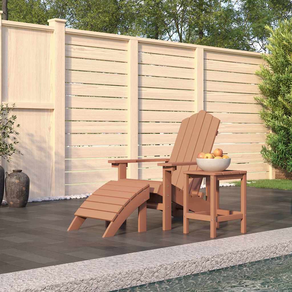 Barna HDPE kerti adirondack szék lábtartóval és asztallal
