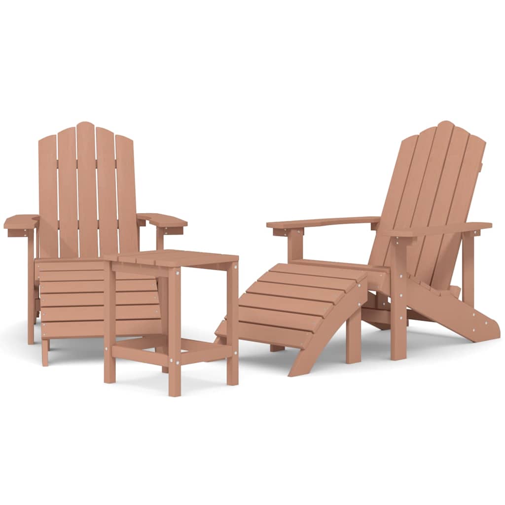 Barna HDPE kerti adirondack székek lábtartóval és asztallal 2