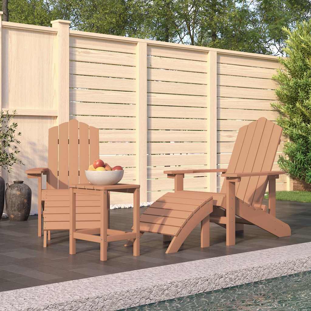 Barna HDPE kerti adirondack székek lábtartóval és asztallal