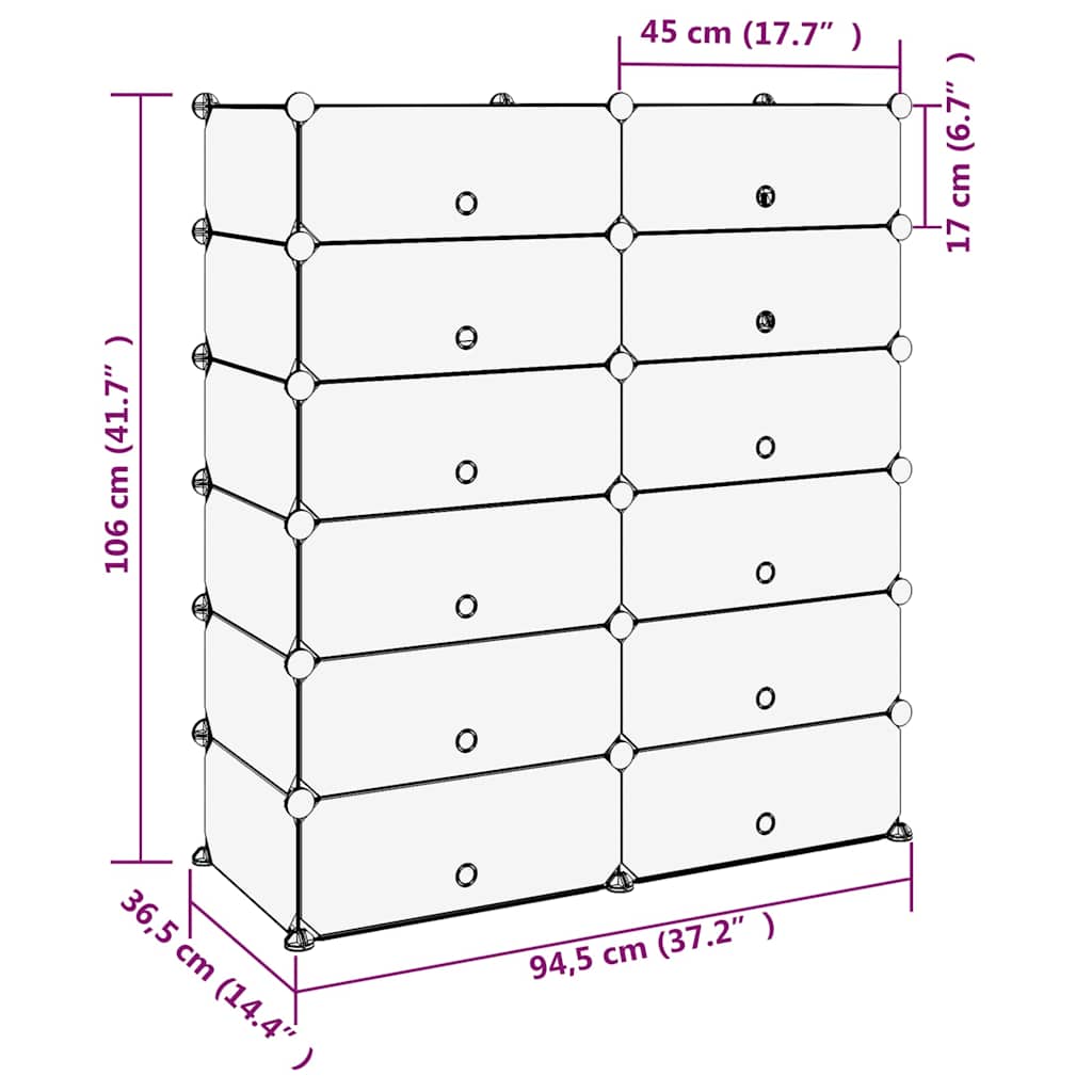 Fekete polipropilén cipőtartó 94,5x36,5x106 cm 8