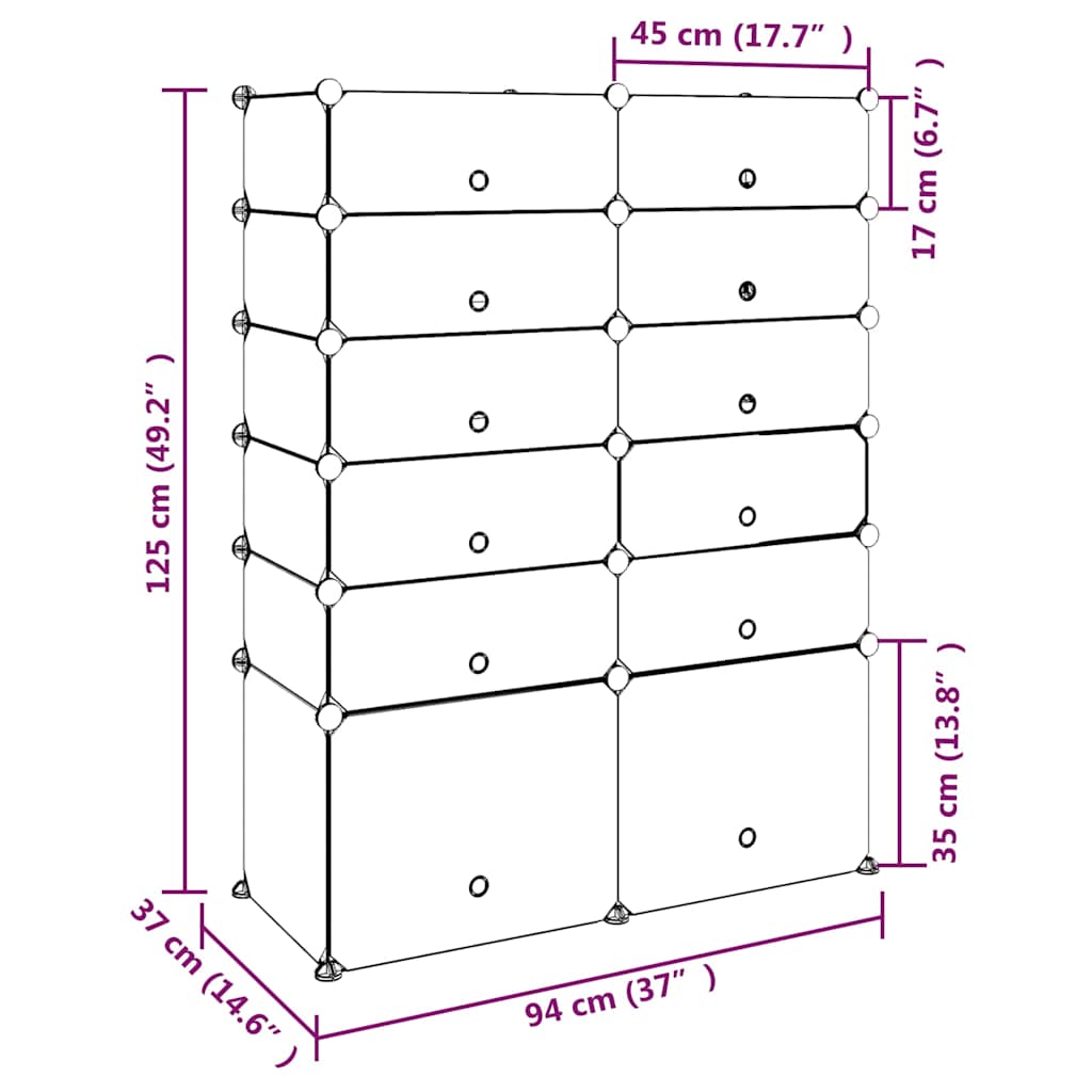 Fekete polipropilén cipőtartó 94 x 37 x 125 cm 8