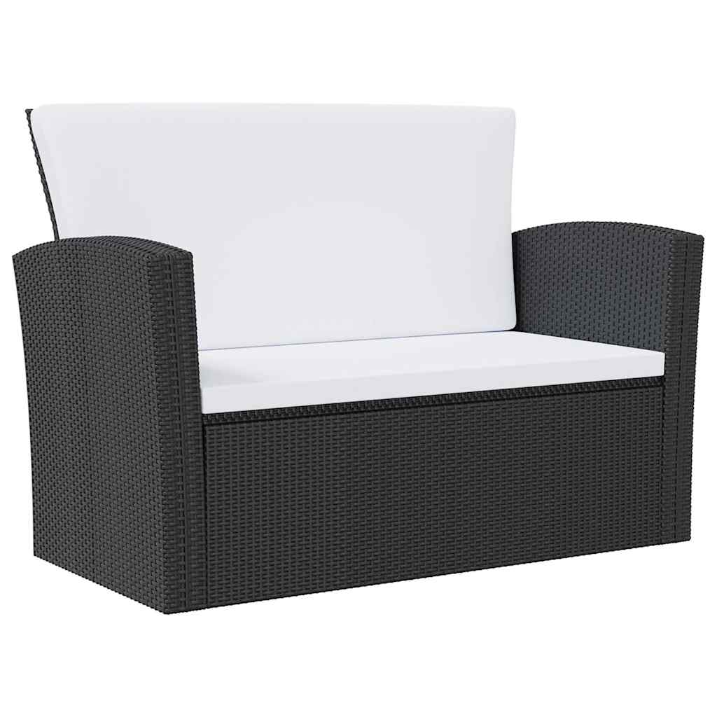 8 részes fekete polyrattan kerti társalgószett párnákkal 3