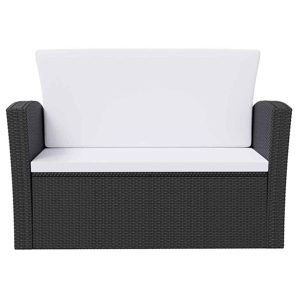 8 részes fekete polyrattan kerti társalgószett párnákkal 4