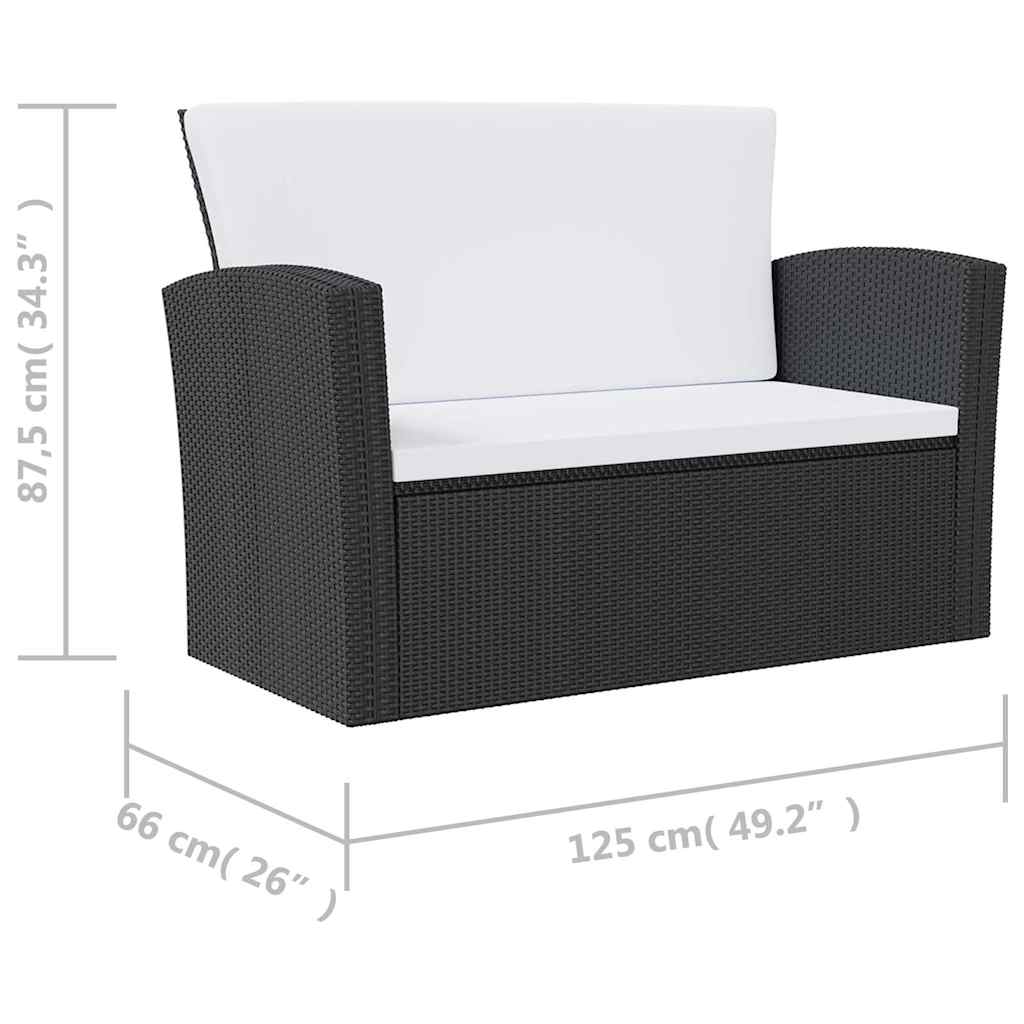 8 részes fekete polyrattan kerti társalgószett párnákkal 9