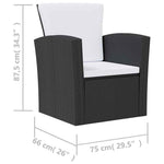 8 részes fekete polyrattan kerti társalgószett párnákkal 10