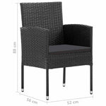 4 db fekete polyrattan kerti szék fekete párnákkal 7