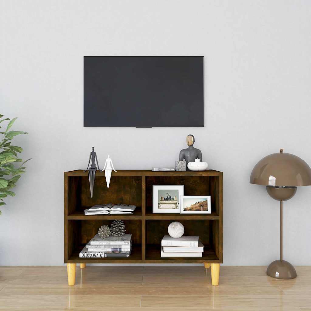 Füstös tölgy színű TV-szekrény tömör falábakkal 69,5x30x50 cm