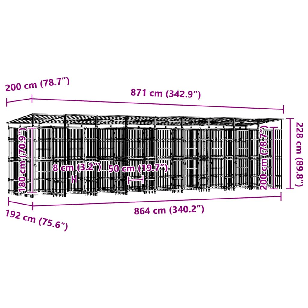 Acél kültéri kutyakennel tetővel 16,59 m² 11