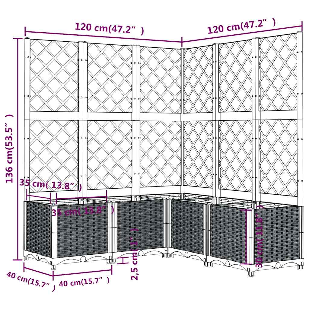 Kékszürke PP rácsos kerti ültetőláda 120 x 120 x 136 cm 8
