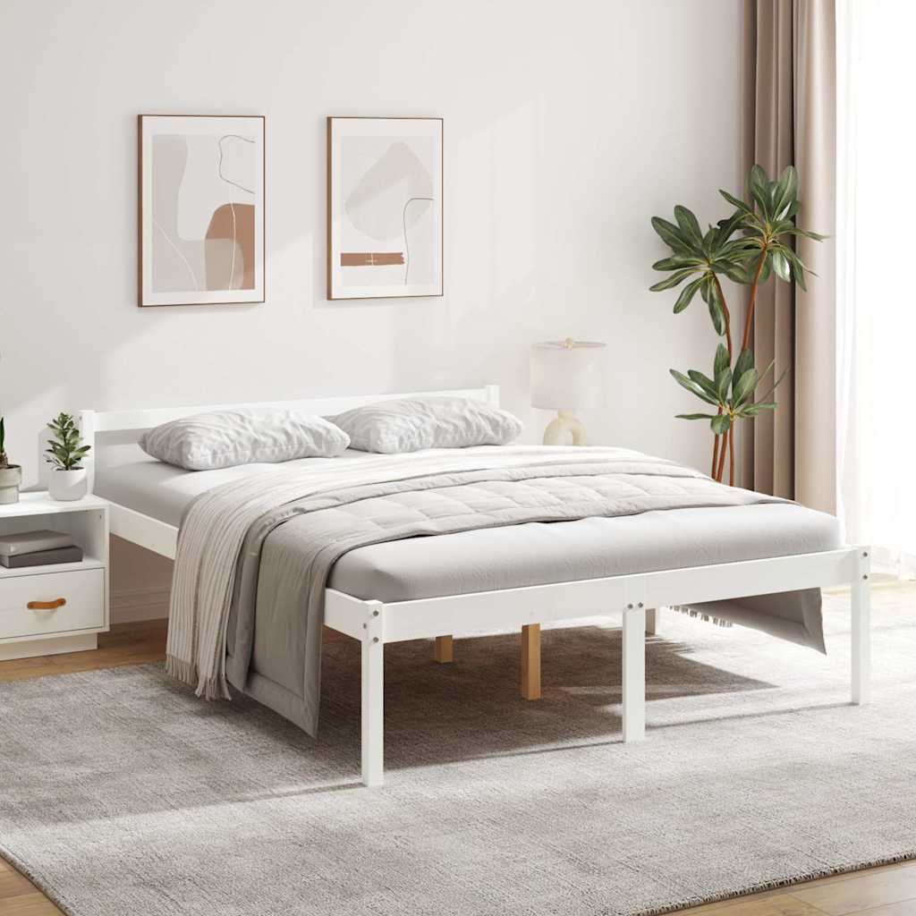 King Size fehér tömör fenyőfa ágy időseknek 150 x 200 cm
