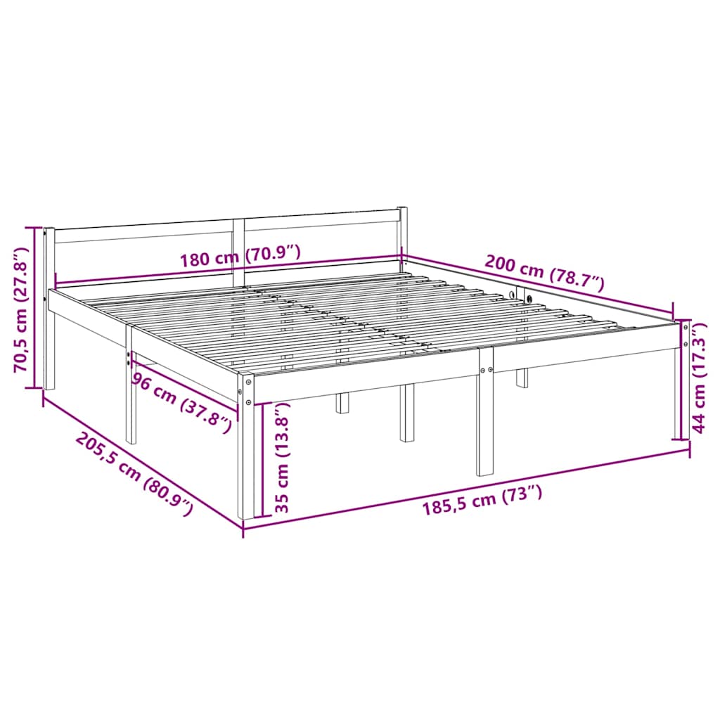 Super King Size fehér tömör fenyőfa ágy időseknek 180 x 200 cm 10