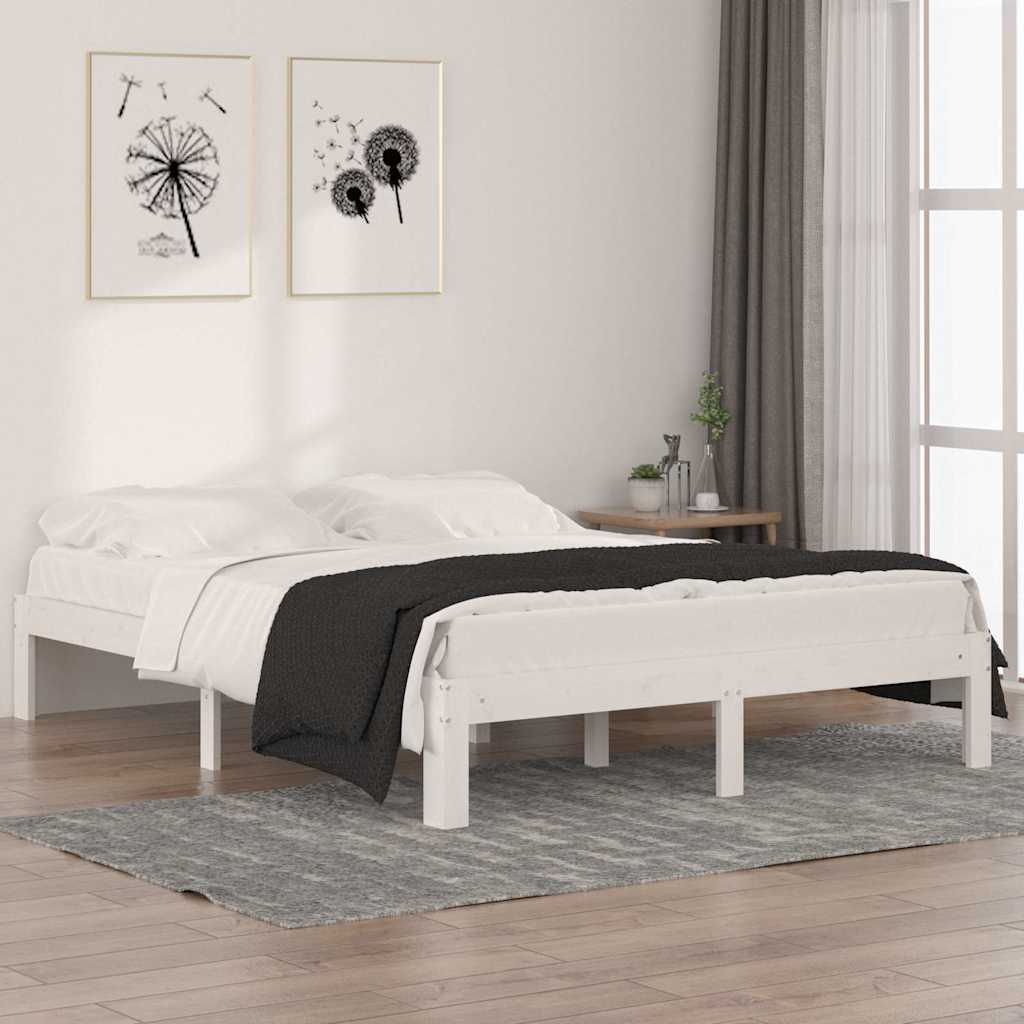 King Size fehér tömör fa ágykeret 150 x 200 cm