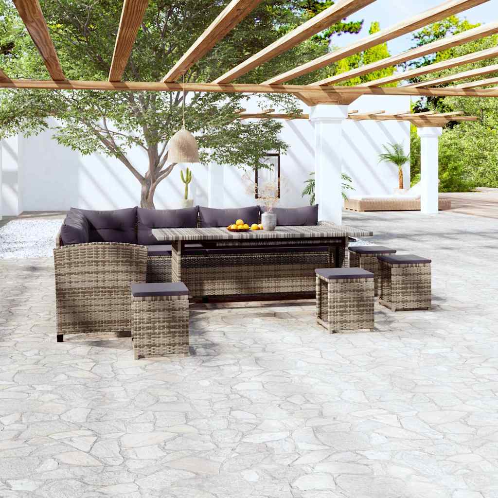6 részes szürke polyrattan kerti ülőgarnitúra párnákkal