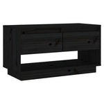 Fekete tömör fenyőfa TV-szekrény 74x34x40 cm 2
