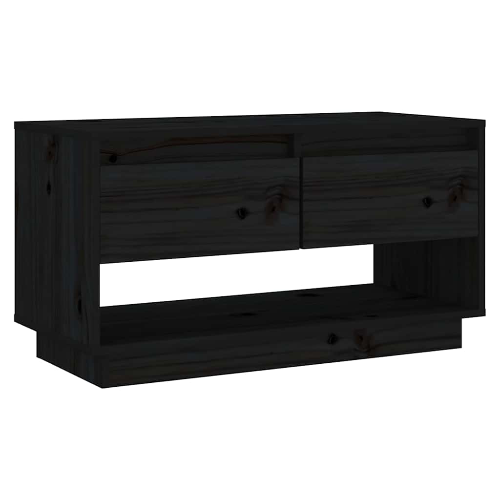 Fekete tömör fenyőfa TV-szekrény 74x34x40 cm 2