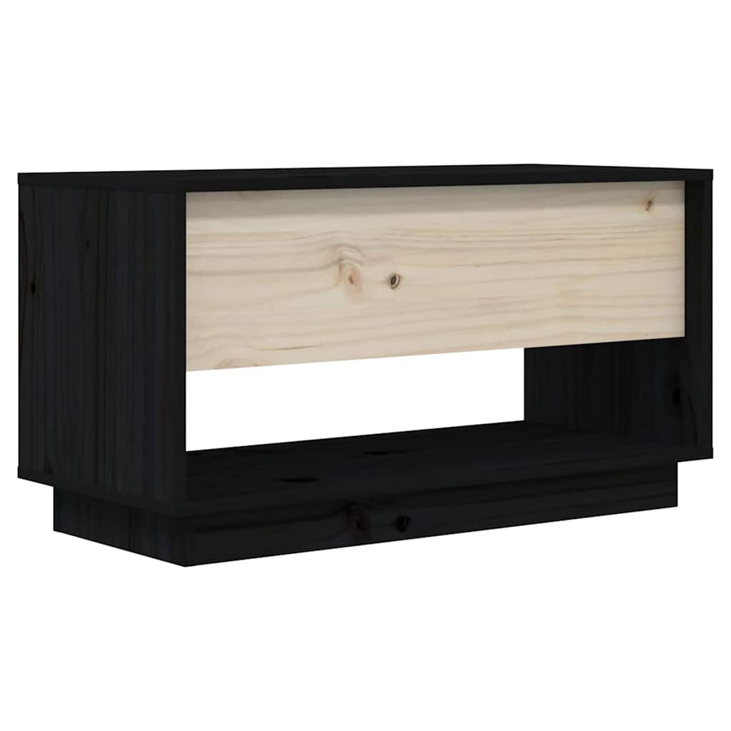 Fekete tömör fenyőfa TV-szekrény 74x34x40 cm 6